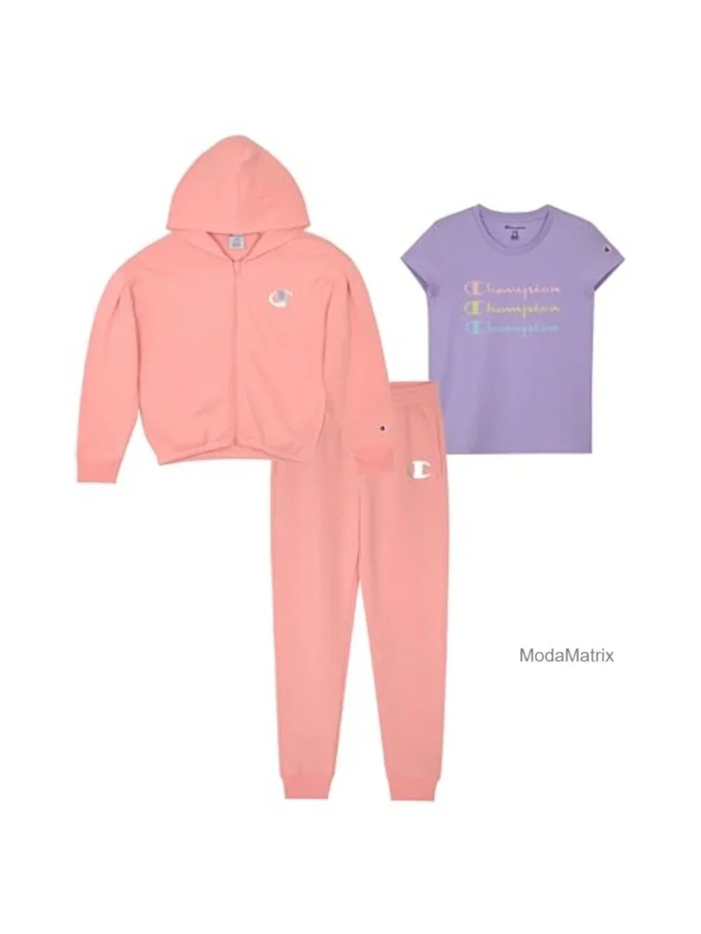 Girls 3-Piece Active Set: Fleece Zip Hoodie, Jogger Pants & Tee